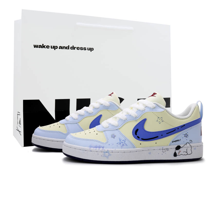 Nike Nike Court Borough Starlight Nougat Synthetic Leather, Leather Skateboard Shoes Blue Yellow Black White Pink GS