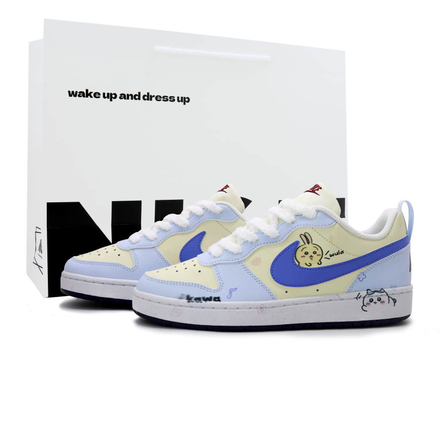 Nike Nike Court Borough Butter Dream Qi Synthetic Leather, Leather Skateboard Shoes Blue Yellow Black Pink GS Teenagers