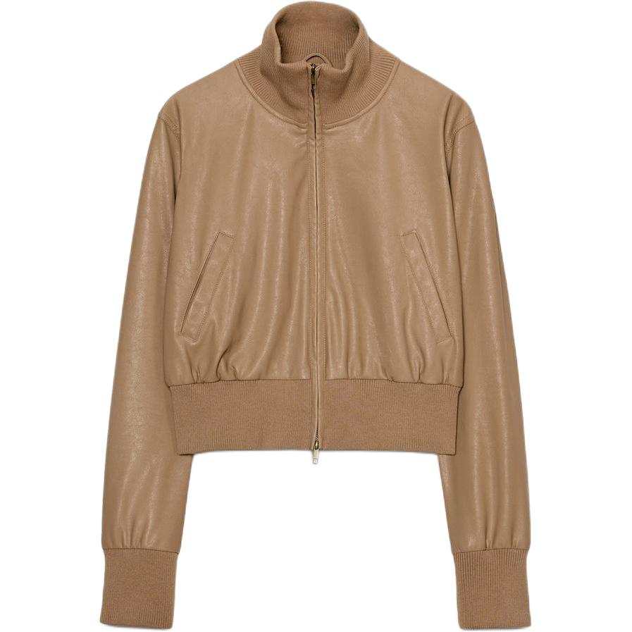 ZARA Jackets Women's Dark Camel Stand Collar Moderate Pilot