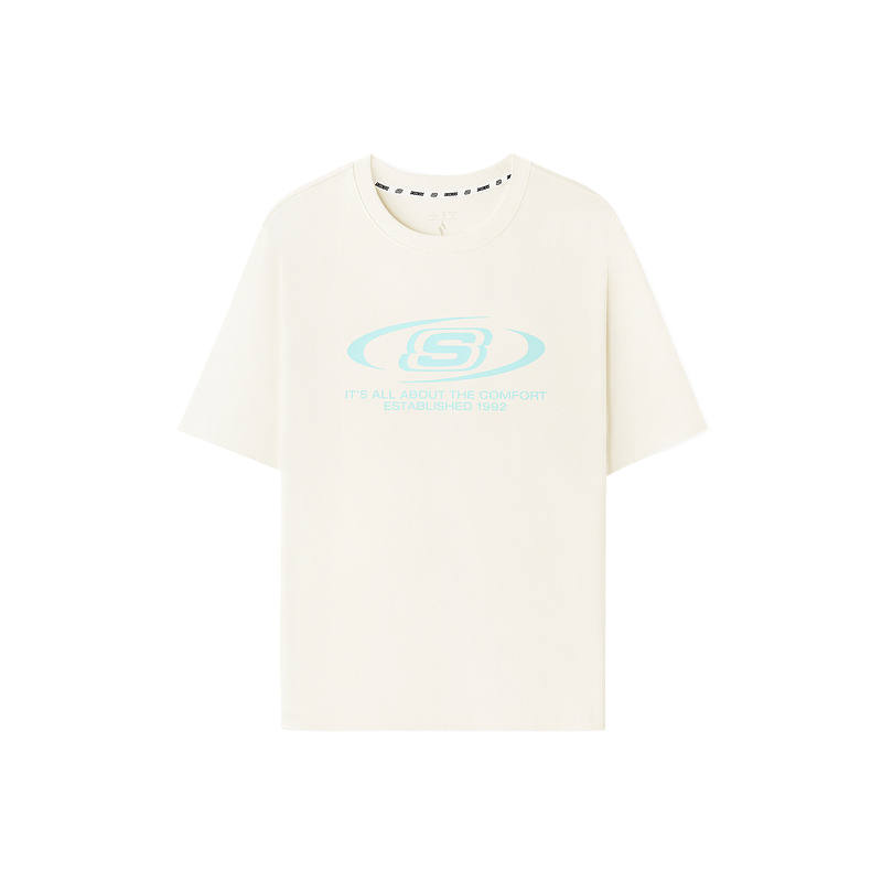 Skechers T Shirts Unisex Marshmallow White Crew Neck Moderate Straight Fit