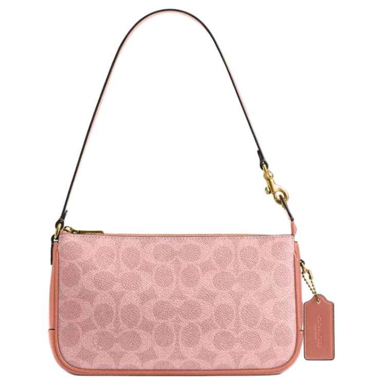 COACH Plaza Coated Canvas With Calfskin Shoulder Bag Small Women's Muskmelon Pink
