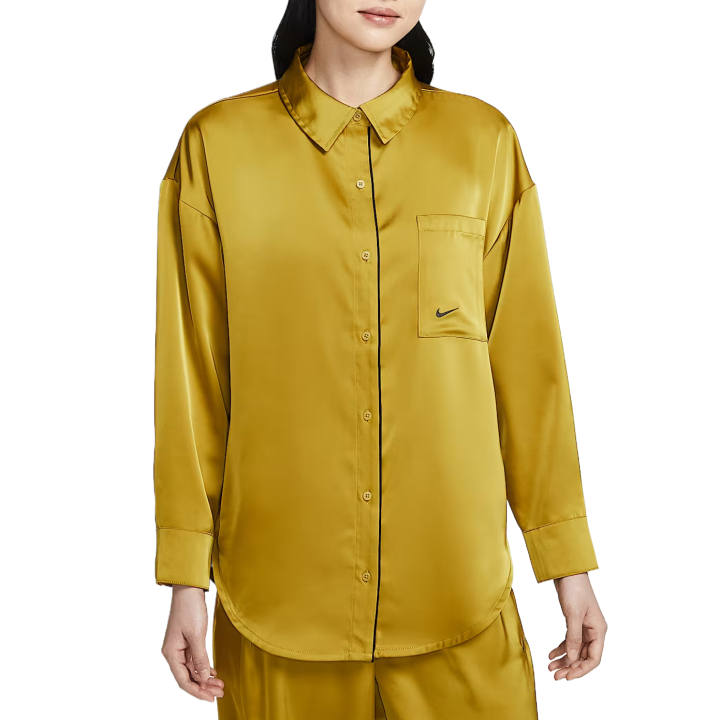 Nike Nike Sportswear Shirts Women's Peat Moss Yellow/Black Lapel Moderate