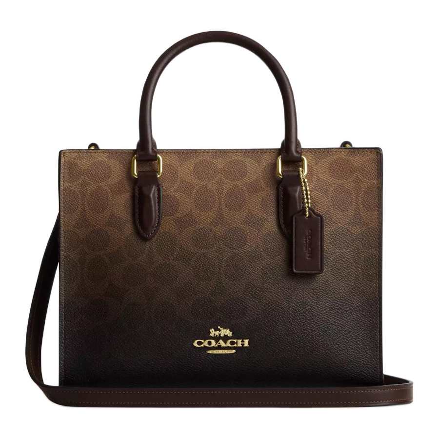 COACH Maggie Coated Canvas With Smooth Leather Tote Handbag Small Women's Brown