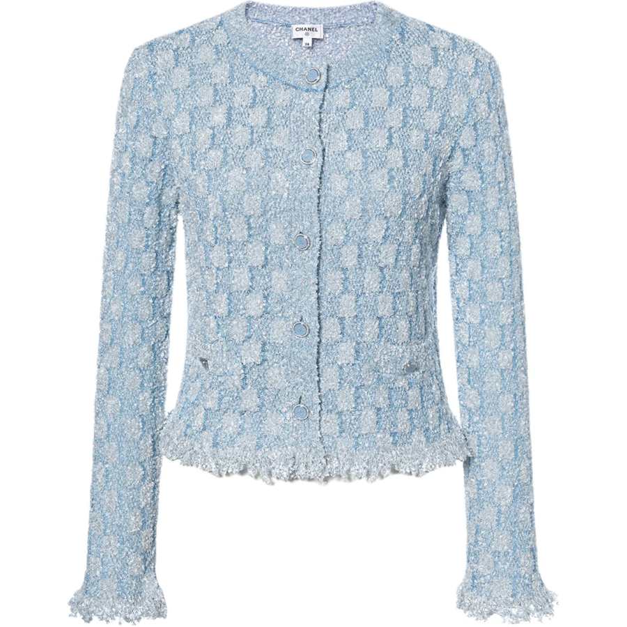 CHANEL Knitwear Women's Blue Crew Neck Moderate Straight Fit
