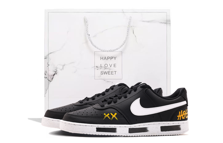 Nike Nike Court Vision 1 Coverage Slip Resistant Abrasion Resistant Low top Skateboard Shoes Unisex Black White