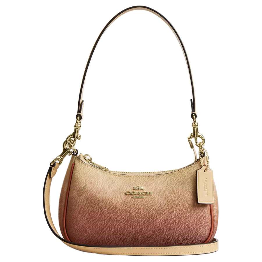 COACH Teri Coated Canvas With Smooth Leather Crossbody Bag, Shoulder Bag Mini Women's Gradient Gold
