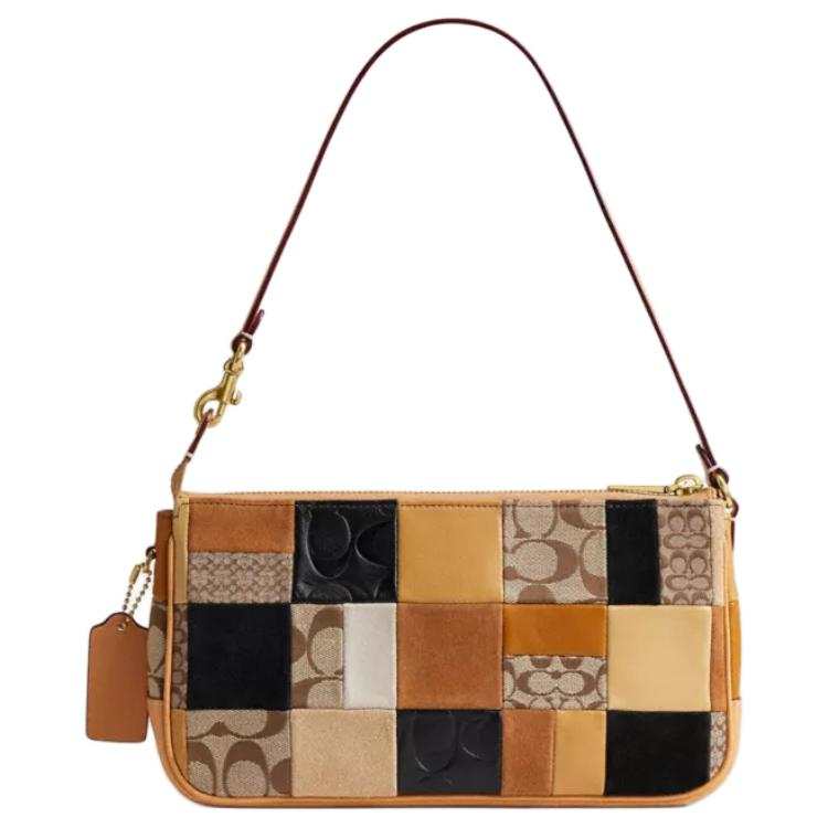 COACH Plaza Cow Leather With Fabric With Sheepskin Shoulder Bag Medium Women's Brown