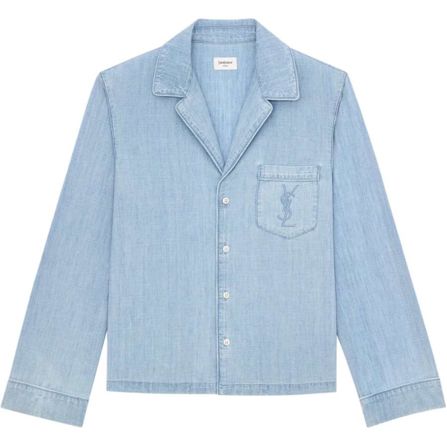 SAINT LAURENT Shirts Women's Blue Gray Lapel Moderate Other