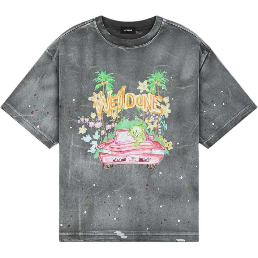 WE11DONE T Shirts Unisex Charcoal Gray Crew Neck