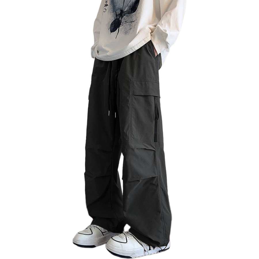 Tonlion Casual Pants Men's Black Moderate Straight Fit Pants