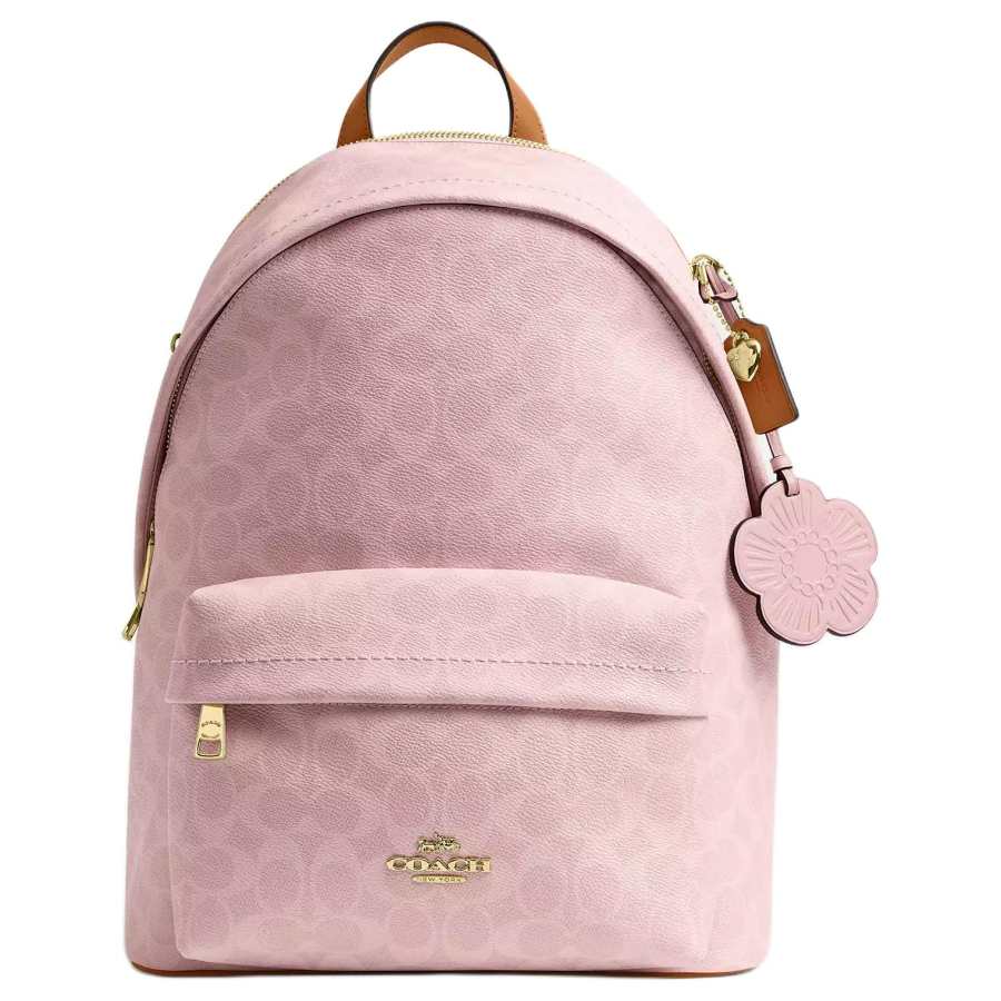 COACH Taylor Iconic Coated Canvas With Smooth Leather And Cow Leather Backpack Small Women's Pink