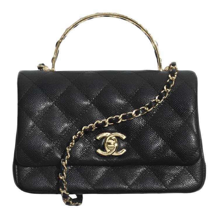 CHANEL 26P Grain Embossed Shiny Calfskin & Gold Metal Flap Bag Handbag Mini Women's Black