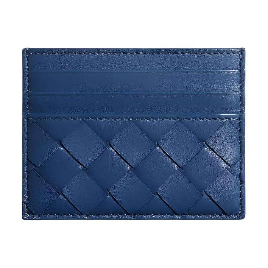 Bottega Veneta Intrecciato Lambskin Card Holder Women's Blue