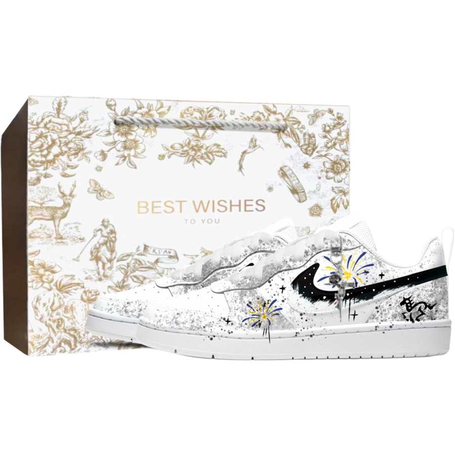 Nike Nike Court Borough Leather Anti Kick Cushioning Abrasion Resistant Low top Kids' Skateboarding Shoes White Black Unisex