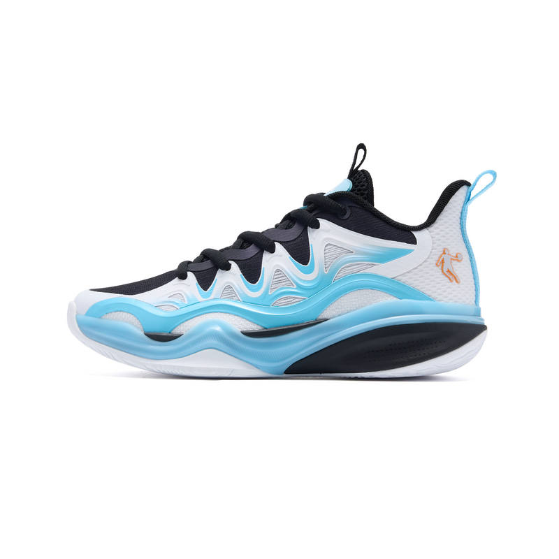 QIAODAN Slip Resistant Breathable Lightweight Cushioning Support Low top Basketball Shoes Pure White/Black Unisex