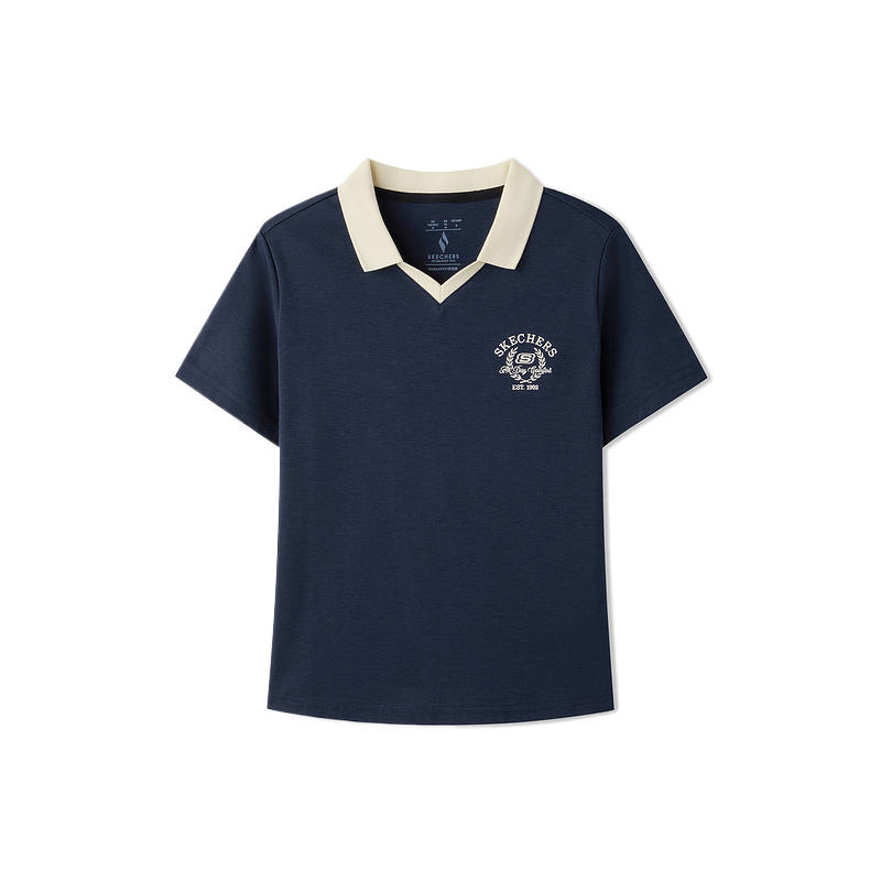 Skechers Polo Shirts Women's Navy Blue Polo Collar Moderate Straight Fit