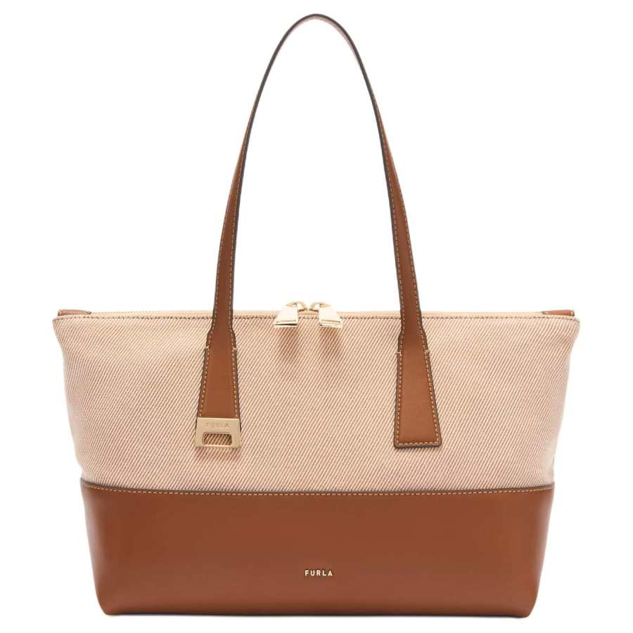 Furla Double Zip Closure Handbag Medium Women's Cognac & Brown Umber