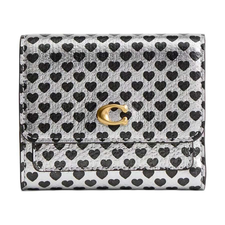 COACH Metal Foil Leather Wallet Small Women's Silver & Black
