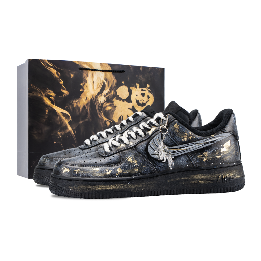 Nike Nike Air Force 1 Night Flame Gold Feather Abrasion Resistant Low top Skateboard Shoes Unisex Black Gold