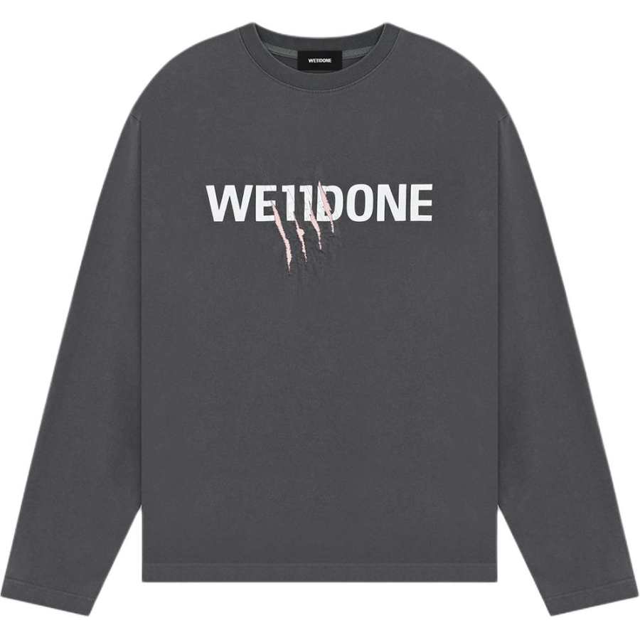 WE11DONE T Shirts Unisex Dark Gray Crew Neck Moderate Straight Fit