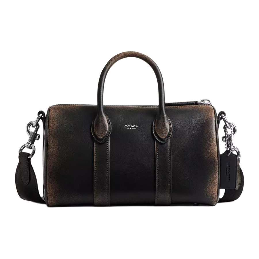 COACH COACH Cow Leather Handbag Medium Unisex Black & Light Umber