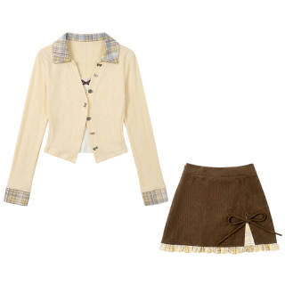 FABRIC PIG Two Piece Skirt Sets Women's Lapel Moderate Short