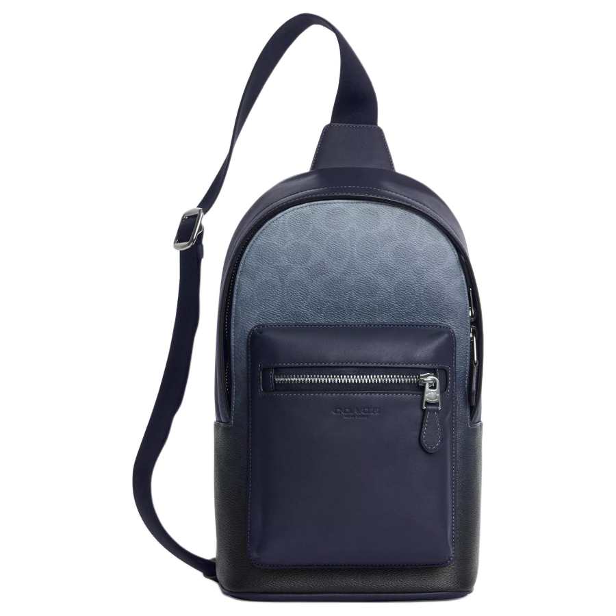 COACH West Signature Coated Canvas With Smooth Calfskin Sling Bag Small Men's Silver & Blue