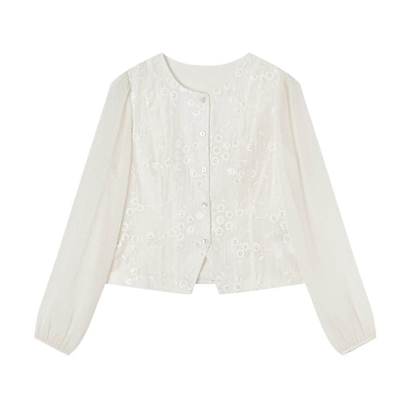 XIANGYING Shirts Women's Heron White Crew Neck Thin Shirt