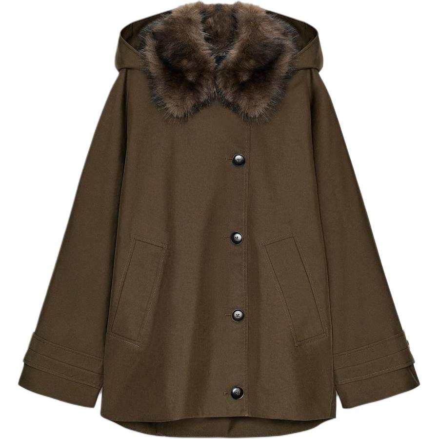 ZARA Trench Coats Women's Dark Khaki Hooded Moderate