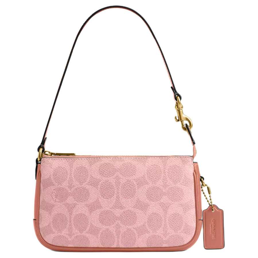 COACH Plaza Coated Canvas With Calfskin Handbag, Shoulder Bag Small Women's Muskmelon Pink & Brass