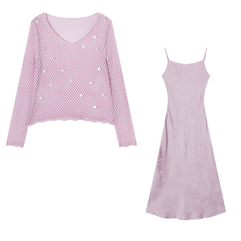 XIANGYING Casual Suits Women's Purple Boat Neck Thin Mid Length