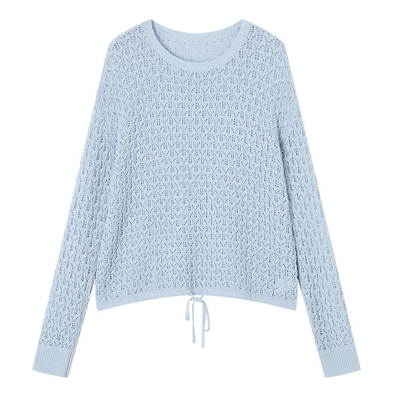 XIANGYING Knitwear Women's Light Blue Crew Neck Thin Base Layer