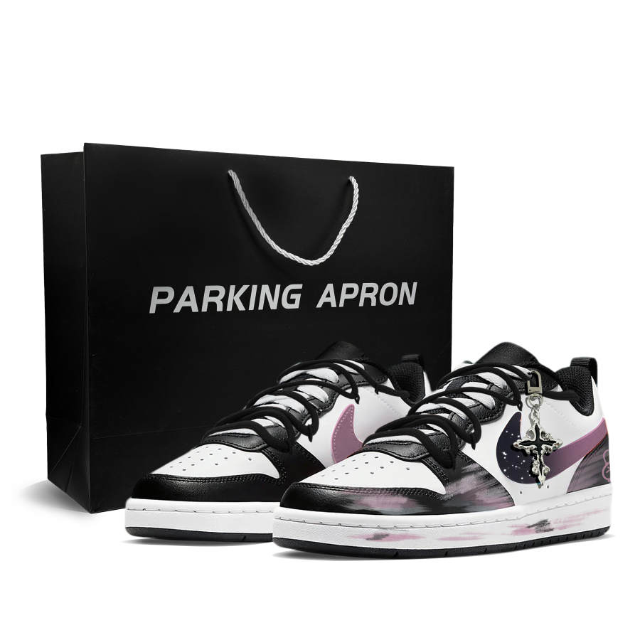 Nike Nike Court Borough Starry Bunny Leather Low top Kids' Skateboarding Shoes Black White Teenagers