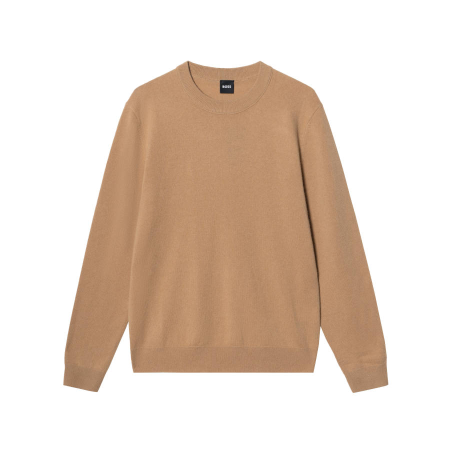 HUGO BOSS Sweaters Men's Camel Crew Neck Moderate Straight Fit