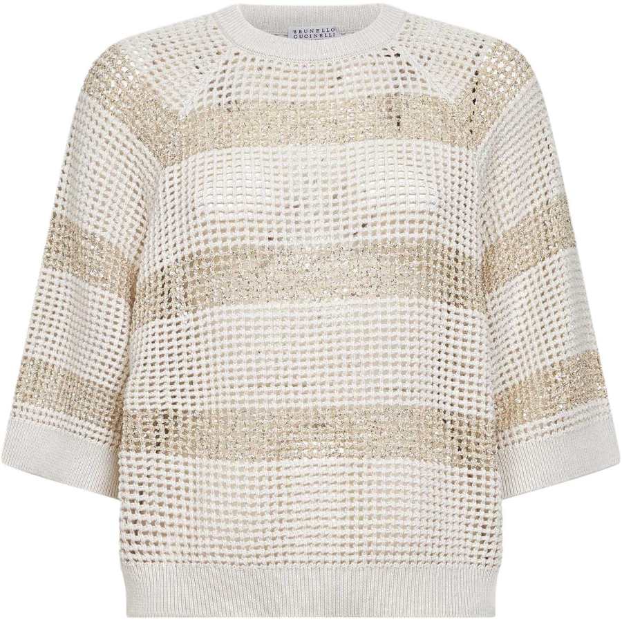 Brunello Cucinelli sequin embroidered striped sweater