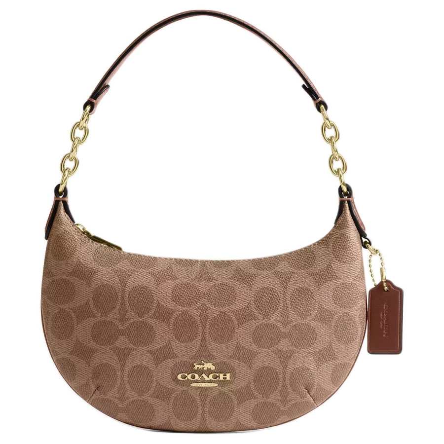 COACH Payton Coated Canvas With Smooth Leather Handbag Mini Women's Gold & Umber