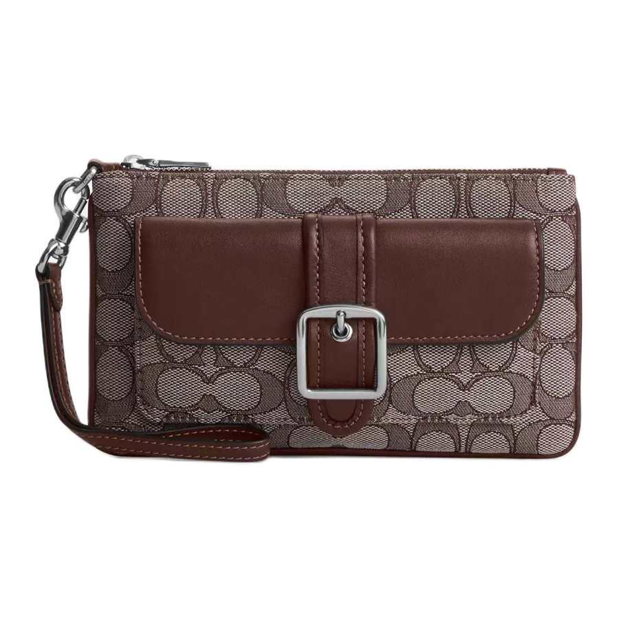 COACH AshtonWristlet Jacquard Fabric With Leather Clutch Small Women's Maple