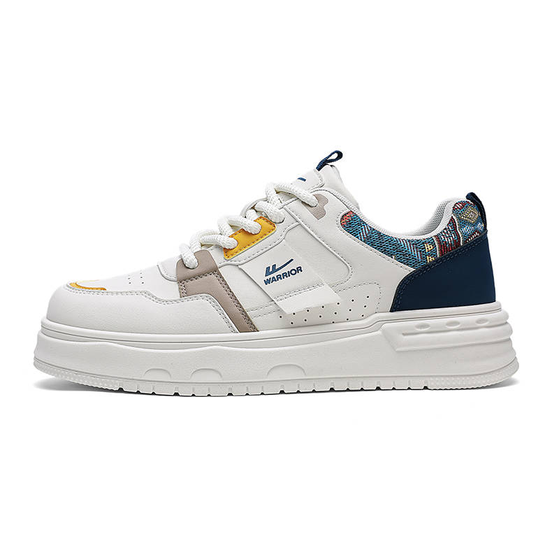 Warrior Abrasion Resistant Lightweight Height Increasing Low top Skateboard Shoes Men's Beige Dark Blue