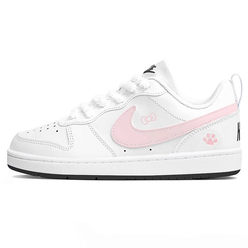 Nike Nike Court Borough Happy Meow Paw Low top Kids' Skateboarding Shoes Pink White Teenagers