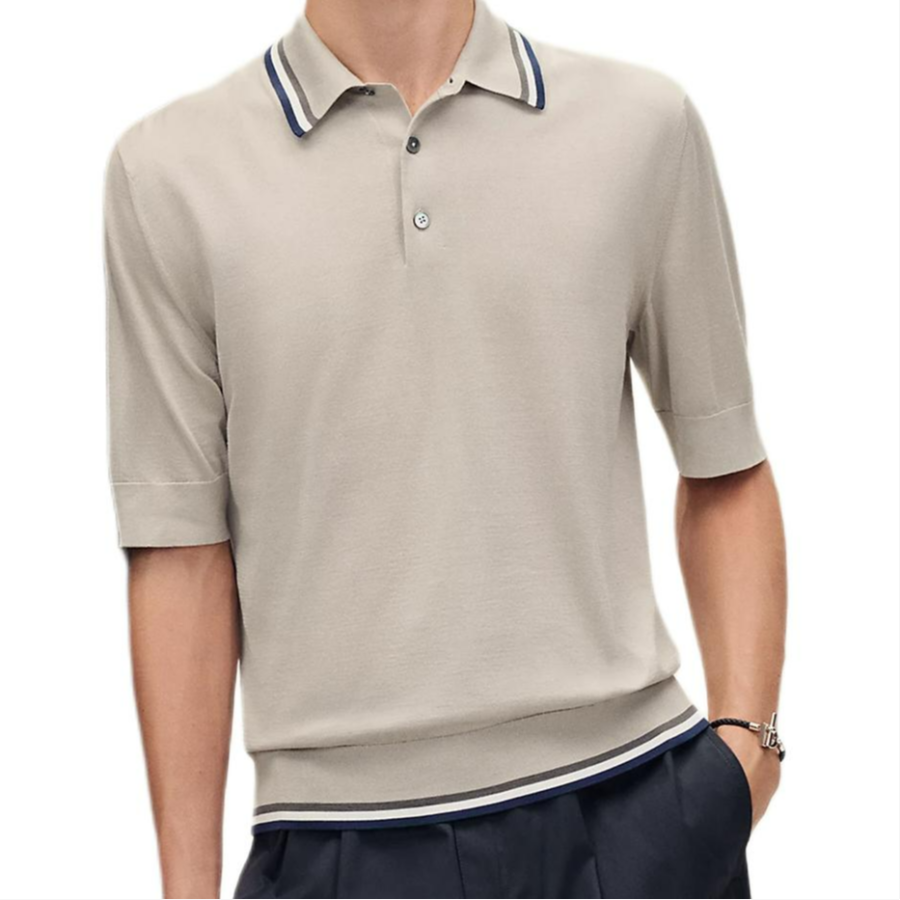 HERMES Polo Shirts Men's Light Gray Polo Collar Moderate