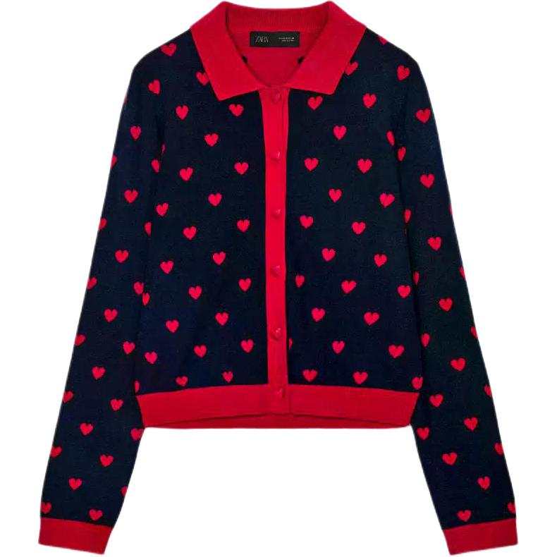 ZARA Knitwear Women's Sea Blue Lapel Moderate Cardigan