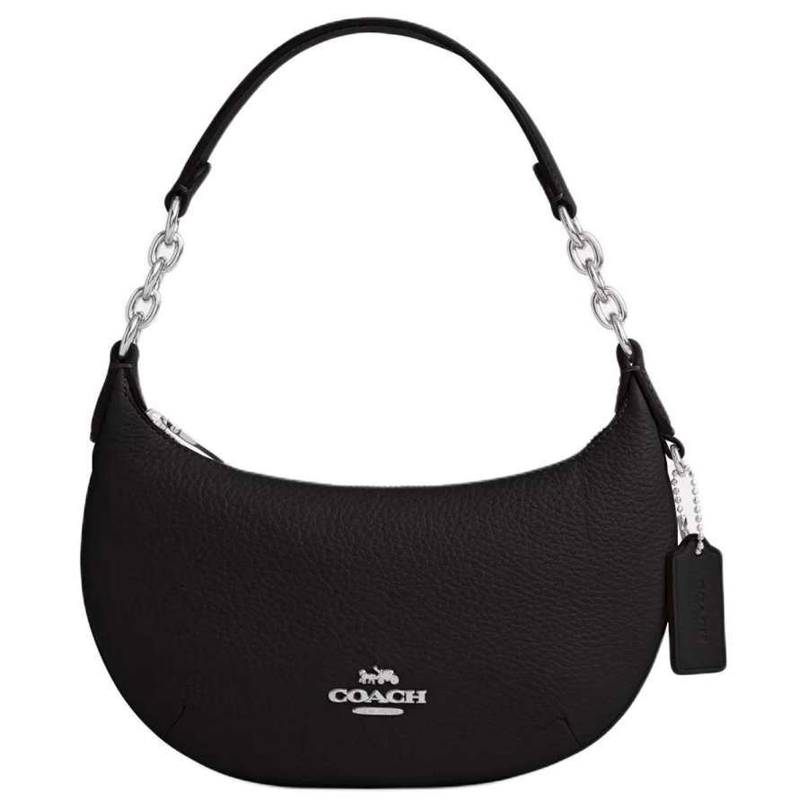 COACH Payton Refined Pebbled Leather Handbag, Shoulder Bag Small Women's Black & Silver