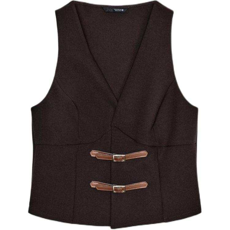 ZARA Tank Tops Women's Brown V Neck Other