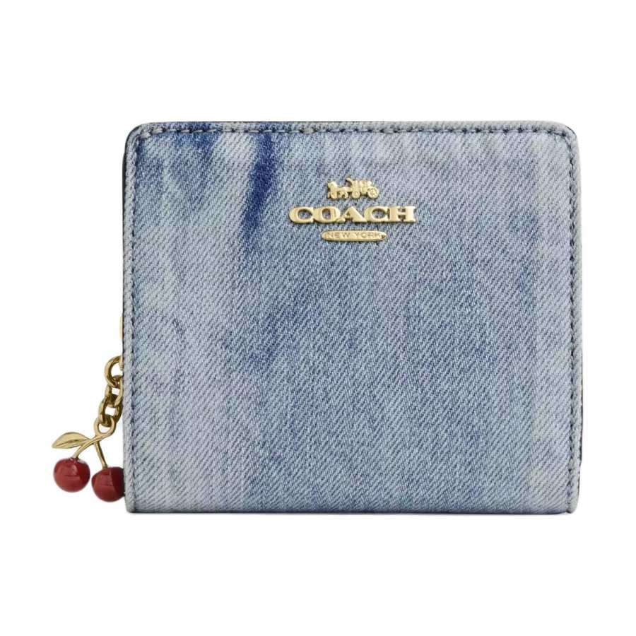 COACH Snap Wallet Denim With Leather Wallet Women's Light Indigo