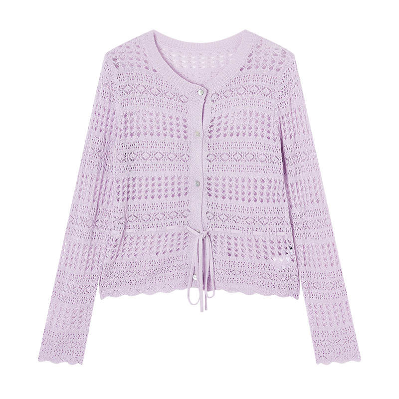 XIANGYING Knitwear Women's Crew Neck Thin Cardigan