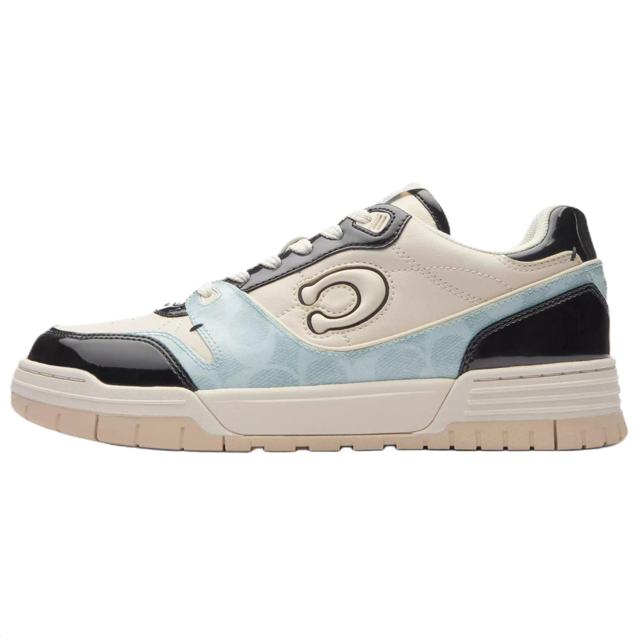 COACH Soho Patent Leather, Leather Low top Skateboard Shoes Women's Dusty Blue & Black