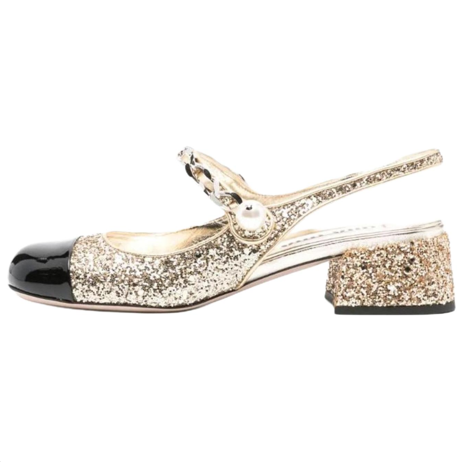 MIU MIU Chunky Heel High Heels Women's Gold