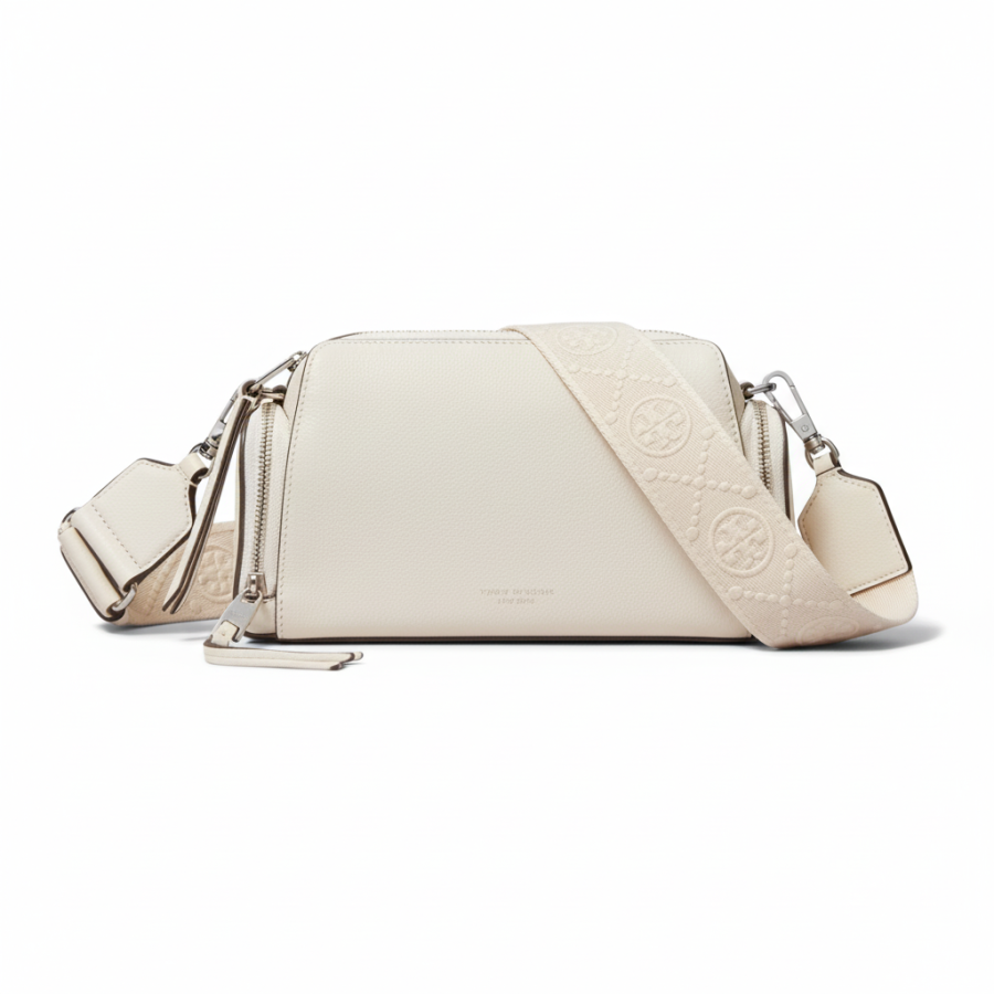 TORY BURCH Perry Cow Leather Crossbody Bag, Shoulder Bag Women's Light Cream White