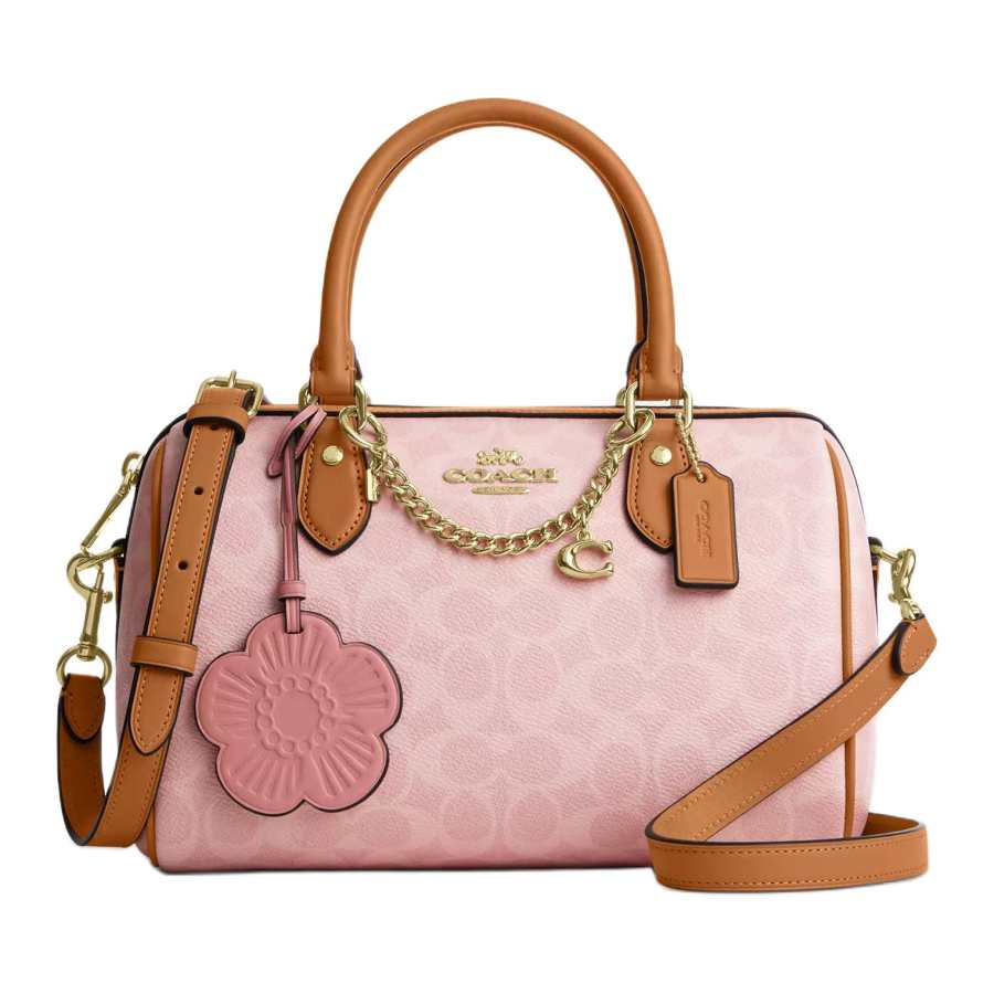 COACH SATCHELRowan Coated Canvas With Leather And Cow Leather Boston Bag Handbag Medium Women's Pink