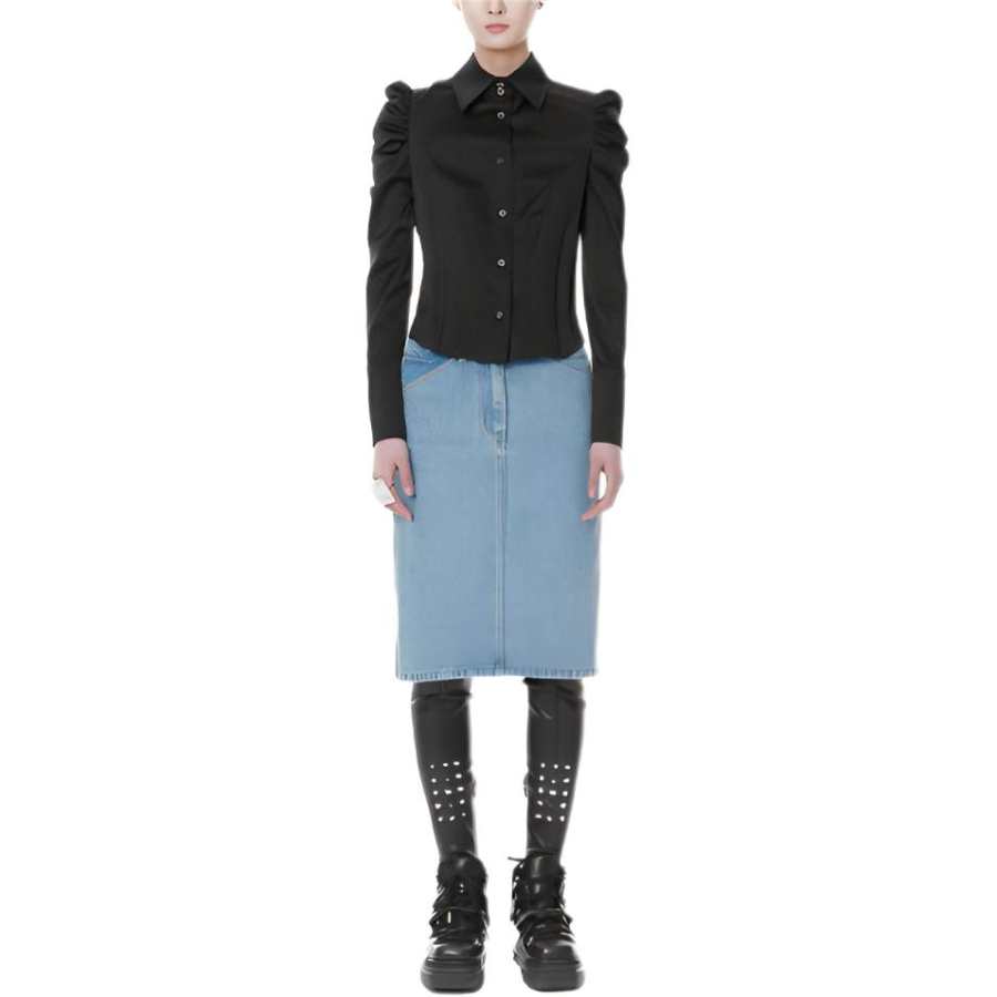 WE11DONE Denim Long Skirts Women's Blue Moderate Mid Length Other